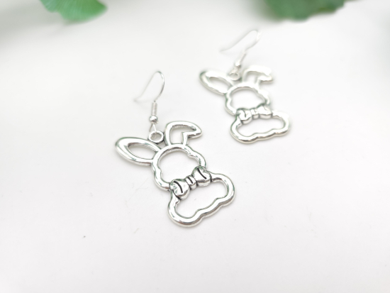 Preview: Große Hasen hohl Ohrringe silberfarben